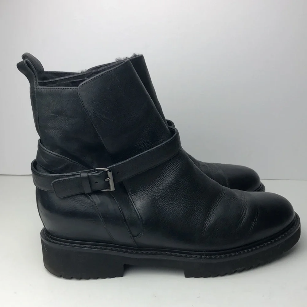 Vince Claudia Black Leather Moto Ankle Boots